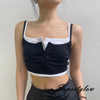 S-g/ เสื้อกล้าม สายสปาเก็ตตี้ แขนกุด สีตัดกัน ฤดูร้อน สลิมฟิต สไตล์สตรีท สําหรับผู้หญิง