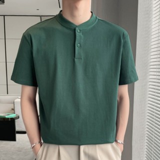 เสื้อยืดแขนสั้นลําลอง คอปกแมนดาริน แต่งกระดุม แฟชั่นฤดูร้อน สําหรับผู้ชาย