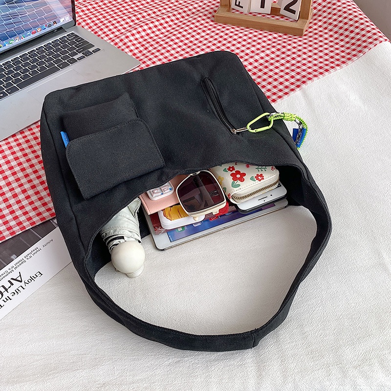 กระเป๋าสะพายไหล่ กระเป๋านักเรียน ผ้าแคนวาส ขนาดใหญ่ จุของได้เยอะ เข้ากับทุกการแต่งกาย สําหรับผู้หญิง และนักเรียน - รูปที่ 4