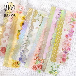 Jianwu สติกเกอร์ลูกไม้ ลายดอกไม้ สีบรอนซ์ สําหรับตกแต่งสมุดภาพ เครื่องเขียน DIY 10 แผ่น