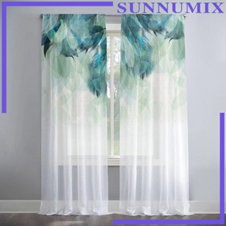 [Sunnimix] ผ้าม่านกรองแสง รูปขนนกยูง สีน้ํา สําหรับหน้าต่าง ลานบ้าน