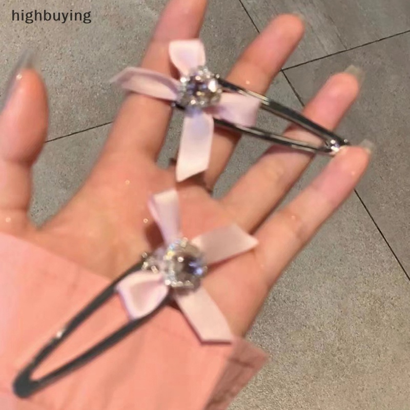 [highbuying] ใหม่ พร้อมส่ง กิ๊บติดผมโลหะ รูปหัวใจ ประดับโบว์ คริสตัล สีชมพู สีฟ้า สไตล์โกธิค เครื่องประดับแฟชั่น สําหรับผู้หญิง Y2K
