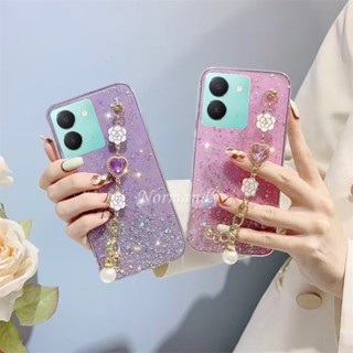 เคสโทรศัพท์มือถือ ซิลิคอน TPU ใส แบบนิ่ม ลายกากเพชร มีสายคล้อง สําหรับ VIVO Y36 4G 5G Y02T V27 5G