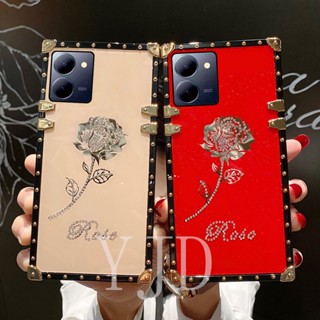 Yjd เคสโทรศัพท์ กันกระแทก ลายดอกกุหลาบ ประดับเพชร สําหรับ Vivo Y36 Y78 V29 Lite