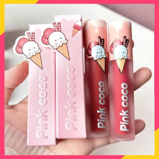 Pinkcoco ลิปสติก ลิปกลอส เนื้อแมตต์กํามะหยี่ กันน้ํา ติดทนนาน สีนู้ด แดง โคลน เรียบเนียน แก้ม สีแดง ทินท์เครื่องสําอาง