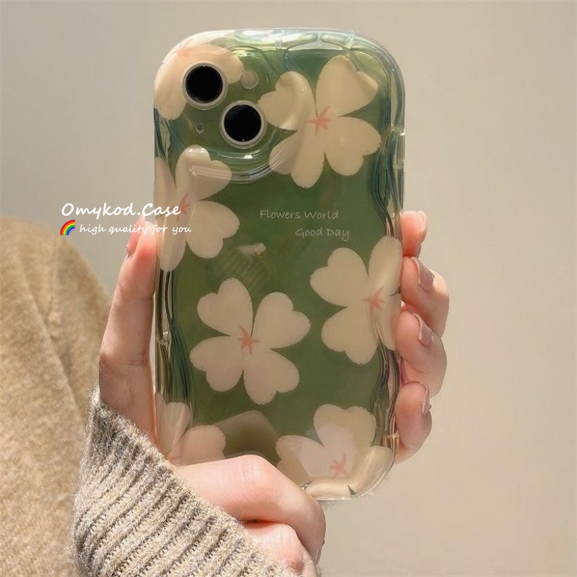 เคสโทรศัพท์มือถือแบบนิ่ม กันกระแทก ลายดอกไม้สีเขียว สําหรับ Samsung A15 A05 A05s A14 A13 A12 A53 A51 A52 A03 A04E A50 A30S A32 A34 A22 A23 A54 A24 A33 A30S