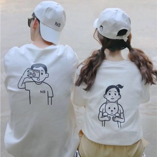 ใหม่ Bailun เสื้อยืดลําลอง ผ้าฝ้าย แขนสั้น คอกลม พิมพ์ลาย NB Co หัวเล็ก แฟชั่นฤดูร้อน สําหรับผู้ชาย และผู้หญิง