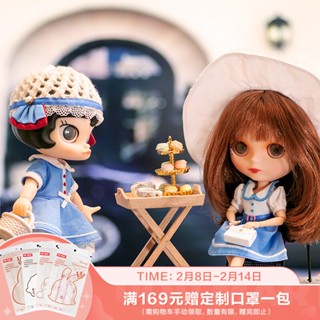 Popmart POPMART MOLLY and BLYTHE ตุ๊กตาฟิกเกอร์แอกชัน ฝรั่งเศส BJD ของเล่น อินเทรนด์ เล่น ตกแต่ง ของขวัญวันเกิด MOLLY and BLYTHE French Action Figure Set LJVO