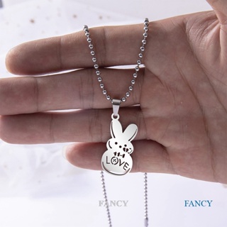 Fancy สร้อยคอโซ่ สเตนเลส จี้กระต่ายน่ารัก เรียบง่าย ของขวัญเครื่องประดับ สําหรับผู้ชาย ผู้หญิง