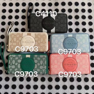 Dempsey Large Phone Wallet C9037 C4110 กระเป๋าสตางค์ยาวสำหรับสุภาพสตรี แท้ COAC H กระเป๋าคลัทช์ กระเป๋าผ้าใบ