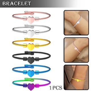 New Stainless Steel Cable Wire Heart Charm Bangle Bracelet Punk Girls Bracelet