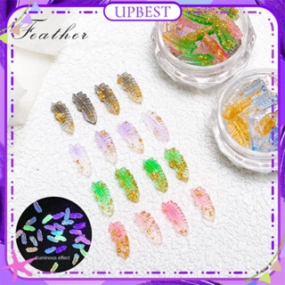 ♕ 50pcs Nail Art Luminous Broken Gold Pool Feather Jewelry Gradient Leaf Ice Transparent Resin Nail Accessories Manicure Tool For Nail Shop 6 Colors UPBEST