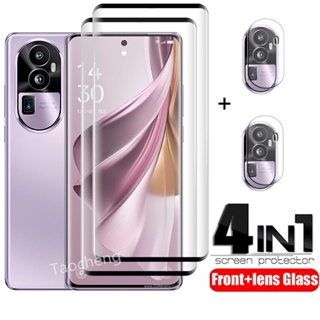 4 in 1 ฟิล์มกระจกนิรภัยกันรอยหน้าจอ HD แบบใส กันรอยเลนส์กล้อง สําหรับ Oppo Reno 10 Pro + Reno10Pro+ 5G 2023 2 in 1