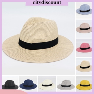 &lt;citydiscount&gt; หมวกฟางปีกกว้าง กันแดด แจ๊ส แบบบาง พับได้ เครื่องประดับแฟชั่น สําหรับชาย และหญิง