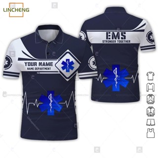 lincheng เสื้อโปโล พิมพ์ลาย EMS 3D CM672 3D