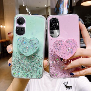 พร้อมส่ง ใหม่ เคสโทรศัพท์มือถือนิ่ม ปิดด้านหลัง ประดับเลื่อม รูปหัวใจ พร้อมขาตั้ง สําหรับ OPPO Reno10 Reno10 Pro+ Plus 5G OPPO A78 4G NFC 2023 Reno10 Pro 5G