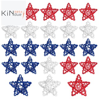 ใหม่ ดาวหวายธรรมชาติ 4Th of July สีแดง ขาว ฟ้า สําหรับแขวนตกแต่ง 24 ชิ้น