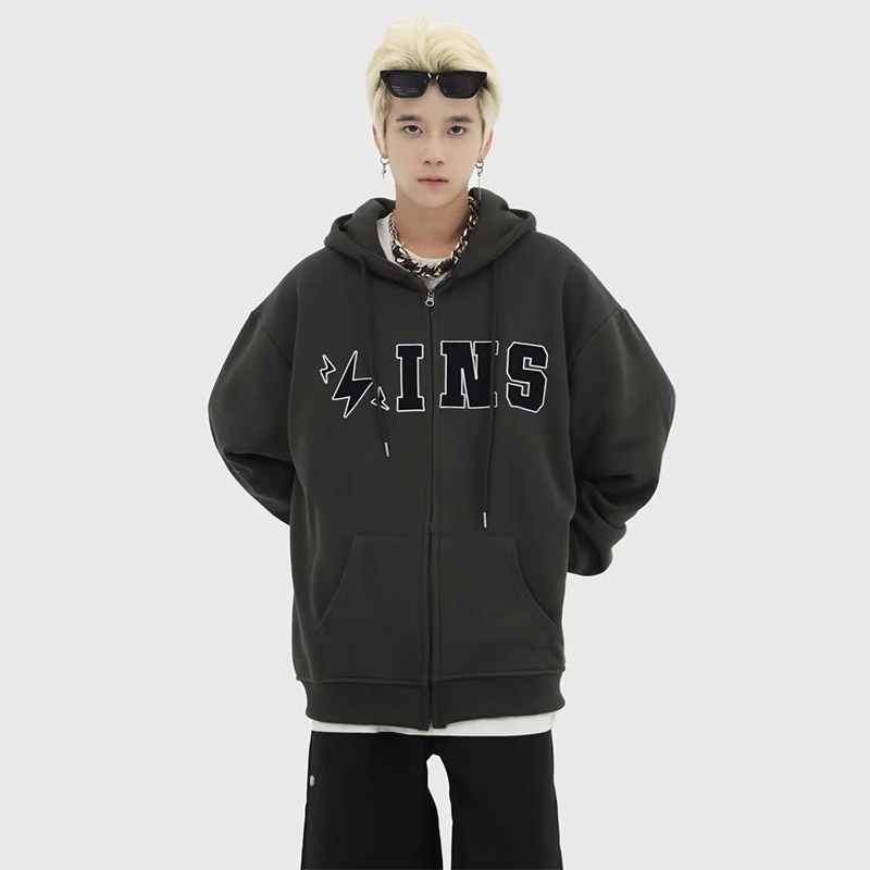 Suikone เสื้อแจ็คเก็ตมีฮู้ดผู้ชายสไตล์อเมริกันลำลองตัวอักษรเรียบง่ายพิมพ์เสื้อแจ็คเก็ตแขนยาวทั้งชายและหญิงสามารถสวมใส่ได้ — صورة 7