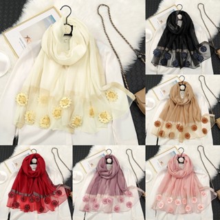 ผ้าพันคอ ป้องกันแดด ลายดอกไม้ สีพื้น ขนาด 200 ซม. X 70 ซม.
