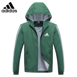 Adidas ของแท้ เสื้อกันลม มีฮู้ด พลัสไซซ์ สําหรับเล่นกีฬากลางแจ้ง กันลม ทุกเพศ