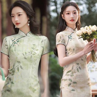 ชุดกี่เพ้าสาวอวบ ชุดวันตรุษจีนผู้หญิง ดัดแปลง cheongsam ใหม่ 2023 ฤดูร้อนสีเขียวอารมณ์ระดับไฮเอนด์ชุดใหม่สไตล์จีนสาวเล็กเล็ก