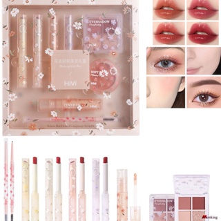 Hivi Flower Language Makeup Set Gift Box Velvet Lip Glaze Lipstick Blush Set 8-piece Set Holiday Gift (monkingstore_th)