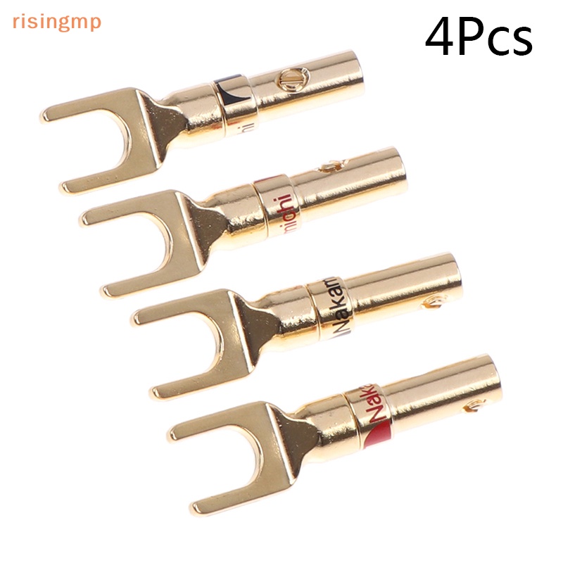 [F & E] 4 ชิ้น U/Y Spade Gold Plated Banana Plug Audio Speaker Adapter สายเชื่อมต่อ