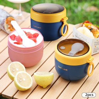 2pcs 20oz Leakproof Fruit Office Portable Snack Food Storage Breakfast With Lid Spoon Overnight Oats Container