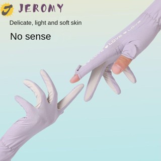 Jeromy ถุงมือขับรถ กลางแจ้ง หน้าจอสัมผัส เปิดปลายนิ้ว ถุงมือตาข่าย สองนิ้ว ระบายอากาศ ถุงมือกันแดด แบบบาง