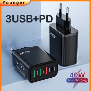 อะแดปเตอร์ชาร์จเร็ว 40W 4 พอร์ต 3USB+PD หลายพอร์ต สําหรับโทรศัพท์มือถือ ios Type C Micro