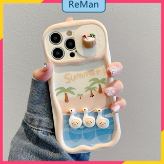 เคสโทรศัพท์มือถือ กันกระแทก ลายเป็ด มะพร้าว หน้าต่างบานเลื่อน สําหรับ Iphone 14promax 13pro 11 14pro 1214Promax 14plus 13 12pro 12 11 pro max Xr Xs max 7 8 Plus 13 pro max 13 12 12pro 11promax