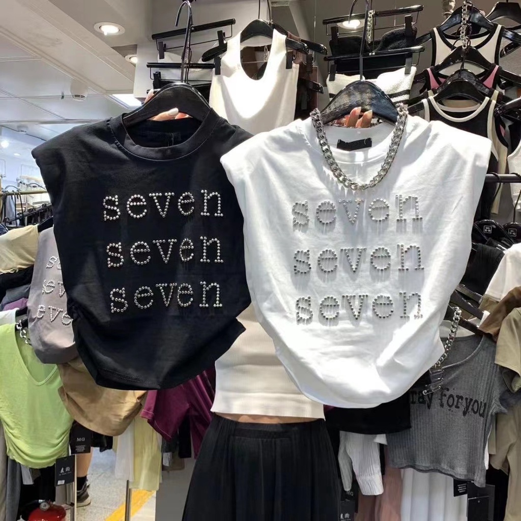 Xiao เสื้อยืดแขนสั้น เข้ารูป พิมพ์ลายตัวอักษร ประดับเพชรเทียม สําหรับผู้หญิง ราคา ถูกที่สุด ดีลบีเคเค รูปภาพหลัก