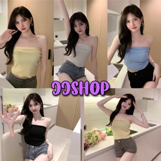 JJ Shop​💜​พร้อมส่ง เสื้อเกาะอกไหมพรมสีพาสเทลสีพื้นๆ ผ้าร่อง ไม่มีฟองน้ำ  "FY6055"