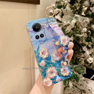 เคสโทรศัพท์มือถือแบบนิ่ม TPU กันกระแทก ลายดอกไม้ พร้อมสายคล้องข้อมือ ขาตั้งวาง สไตล์เรโทร สําหรับ OPPO Reno10 Pro Pro+ A78 4G 5G 2023 เคส Phone Case