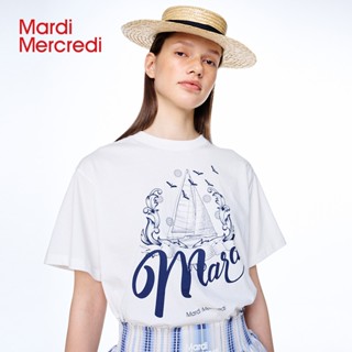 Madi Mecredi เสื้อยืด แขนสั้น พิมพ์ลายเรือใบ ทรงหลวม อเนกประสงค์