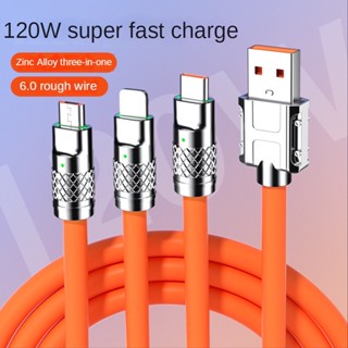  Sfree จัดส่งฟรี 3 in1 6A 120W สายเคเบิล USB Type C สําหรับ iP 8-pin Micro USB สําหรับ Samsung OD6.0 สายชาร์จซิลิโคนเหลว ข้อมูล