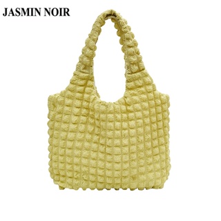 Jasmin NOIR กระเป๋าสะพายไหล่ กระเป๋าถือ ผ้าฝ้าย ลายสก๊อต ทรงสี่เหลี่ยม ขนาดใหญ่ สําหรับสตรี