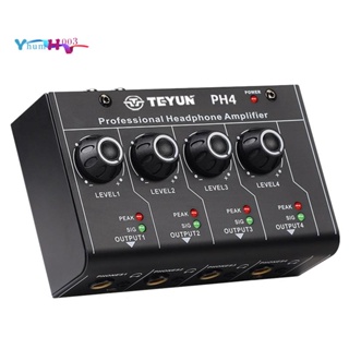 Teyun PH-4 เครื่องขยายเสียงหูฟัง 8 ทาง 4X6.35 มม. และ 4X3.5 มม. TRS 4 ช่อง ปลั๊ก EU สําหรับคอมพิวเตอร์ โทรศัพท์มือถือ