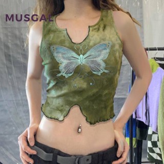 Musgal เสื้อกล้ามลําลอง คอวี พิมพ์ลายผีเสื้อ ย้อมสี สไตล์สตรีท สําหรับผู้หญิง 2023