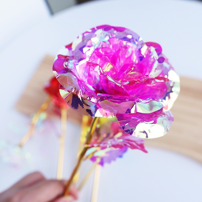 ดอกกุหลาบประดิษฐ์ ฟอยล์คริสตัล สีทอง 24K พร้อมไฟ Led หลากสี สําหรับตกแต่งบ้าน วันวาเลนไทน์ - รูปที่ 5