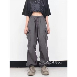 2TOYOUNG  กางเกงขายาว คาร์โก้ กางเกง เชือกอเมริกันคลาสิค Cargo pants 2023 NEW 072440 Stylish Comfortable High quality fashion A90M08L 36Z230909