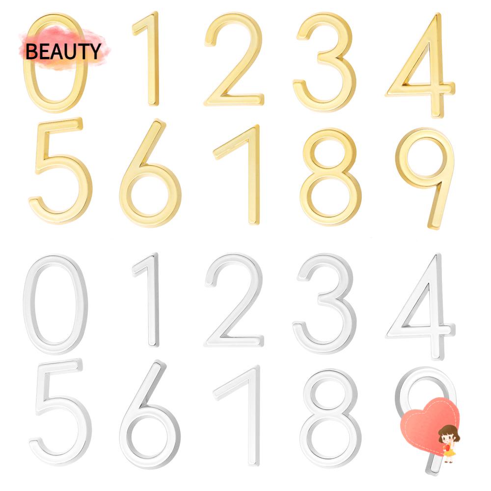 Beauty สติ๊กเกอร์ตัวเลข 3D ตัวเลข 0-9 ตัวเลขสะท้อนแสง 2 นิ้วสีทองสีเงินสําหรับตกแต่งบ้านสํานักงานสํา