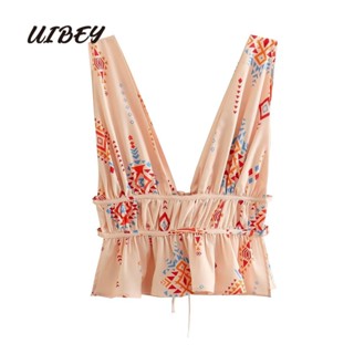 Uibey เสื้อกั๊ก คอวี พิมพ์ลาย Frenulum 2711