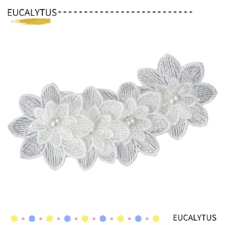 EUTUS แผ่นแพทช์ ผ้าโพลีเอสเตอร์ ลายดอกไม้ สีขาว กว้าง 7.3 ซม. สําหรับตกแต่งกระเป๋า