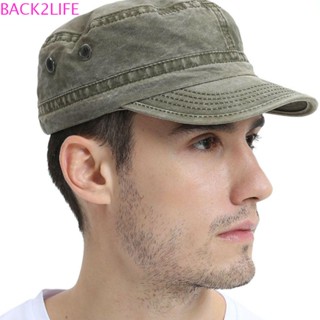 Back2life หมวกทหาร สีพื้น ลําลอง แบน ชาย โพลีเอสเตอร์ กันแดด