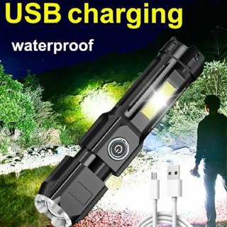 USB Rechargeable Flashlight Outdoor Camping Torch COB LED Light Hiking Lamp