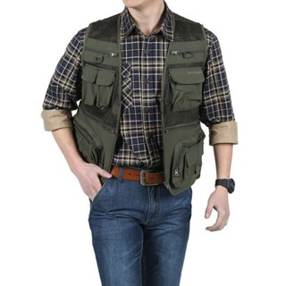 MenS Mesh Multi-Pocket Fishing Vest Outdoor Casual Reporter Jacket Vest