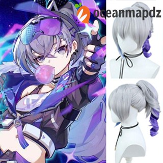 Oceanmapdz Honkai Star Rail Cos วิกผมหางม้าสังเคราะห์ สีฟ้า สีม่วง ไล่โทนสี วิกคอสเพลย์ วิกผมหางม้า สั้น หยักศก น่ารัก ธรรมชาติ คอสเพลย์เกม