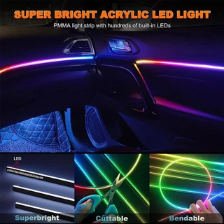 Universal รถ Ambient ไฟ LED ภายใน RGB Symphony บรรยากาศโคมไฟ USB APP และรีโมทคอนโทรลแถบอะคริลิค 5V