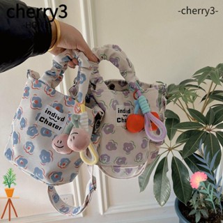 Cherry3 กระเป๋าสะพายไหล่ ผ้าแคนวาส ทรงบักเก็ต ขนาดเล็ก จุของได้เยอะ ลายดอกไม้ พร้อมหัวเข็มขัด แฟชั่นสําหรับสตรี